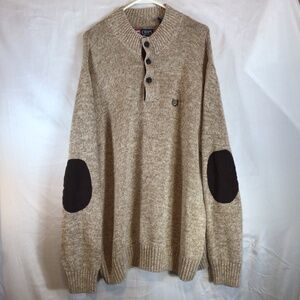 Chaps 2XLT Elbow Patch Sweater Preppy Academia Grandpa Knit Henley Dad Professor